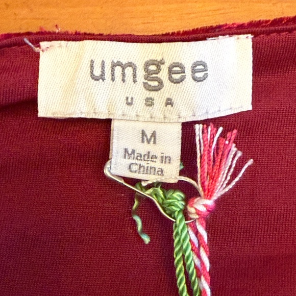 Umgee Red Velvet Embroidered Mini Dress NWT M Tassel Tie Ballon Sleeve Feminine - Picture 9 of 14